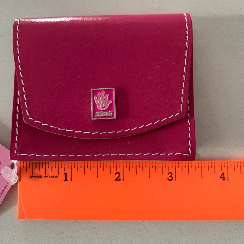 NWT Pink Leather Coin Purse with White Stitching Made in Mexico - Picture 6 of 6